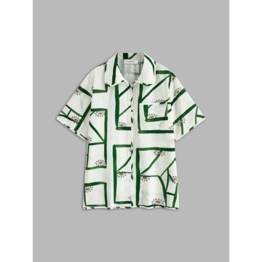 Commense Set Green Abstract Print Button Down Shirt & Drawstring Shorts M - Picture 12 of 16